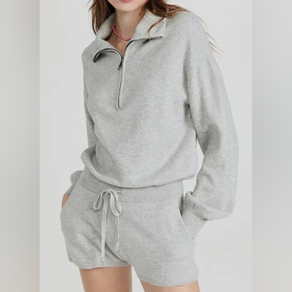 Spiritual Gangster Quarter Zip Long Sleeve Sweater Romper - Grey